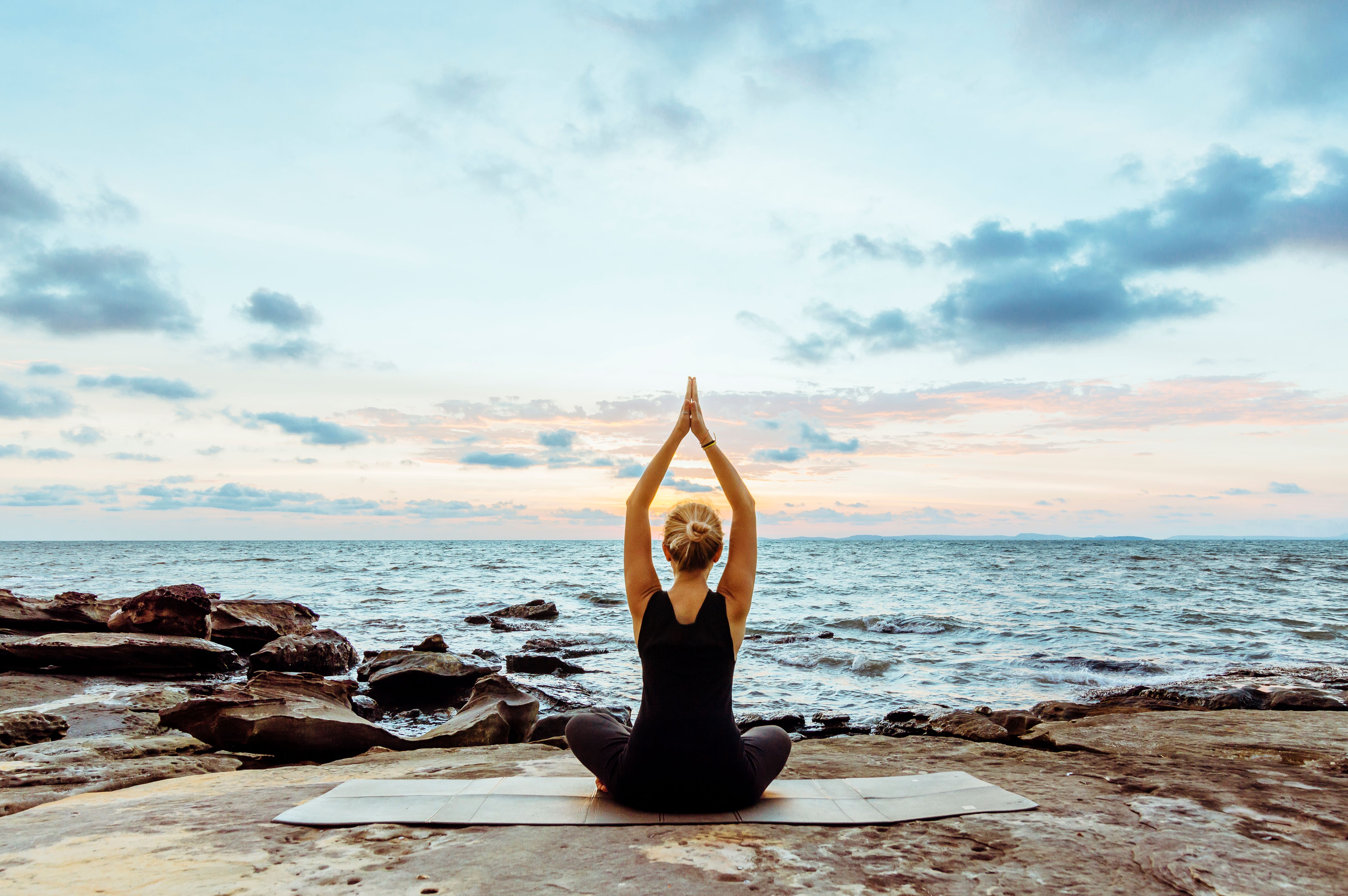 yoga, beach, women