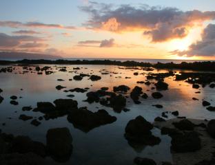 Sunset over Sharks Cove in the North Shore, Oahu