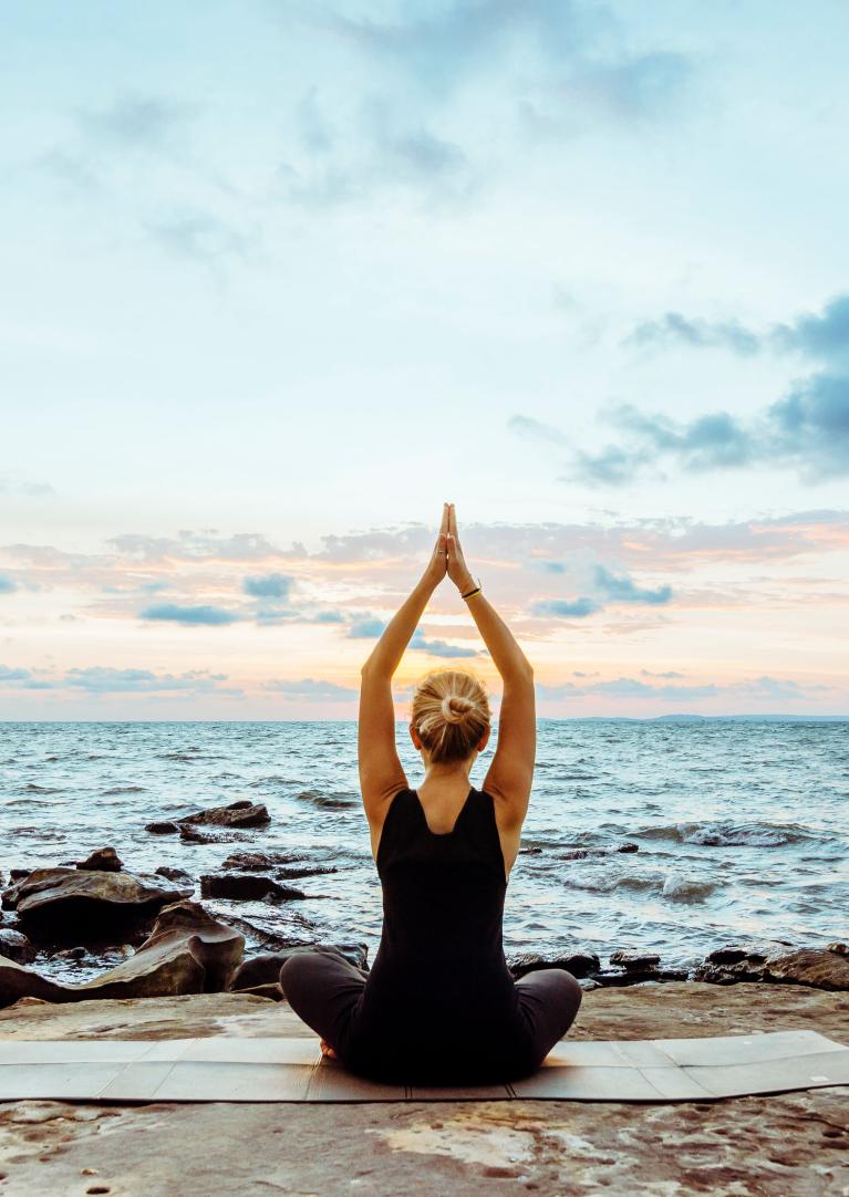 yoga, beach, women